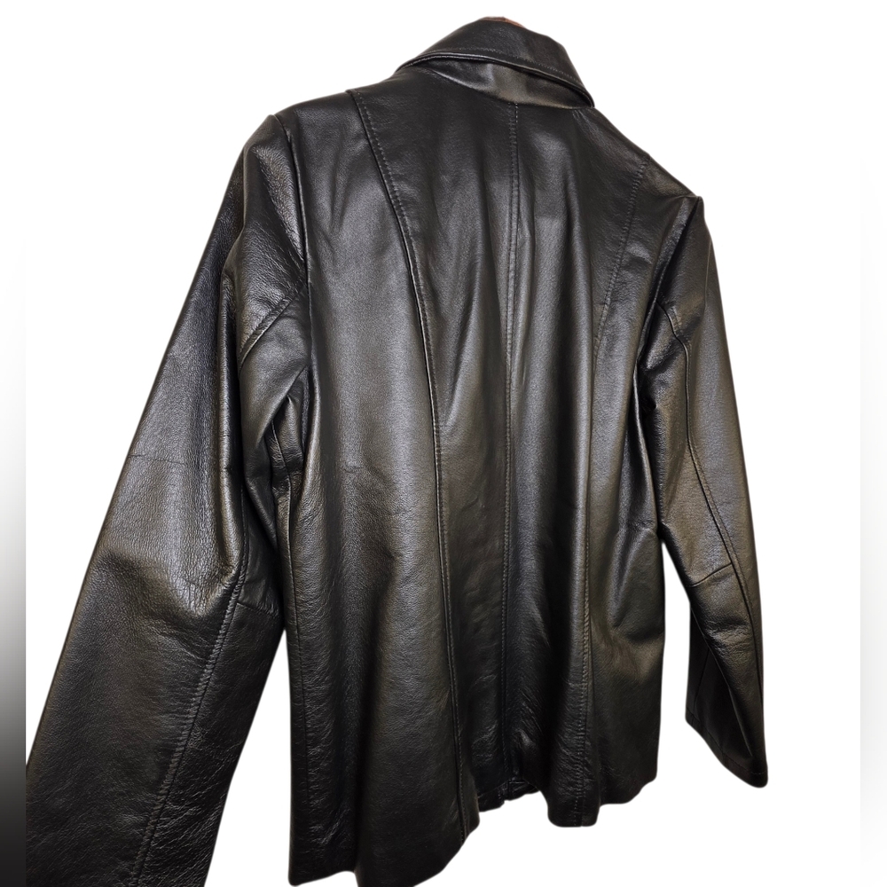 Dialogue Black Leather Zip-Up Jacket – Size M - Bikercore Y2K Style - Picture 12 of 17
